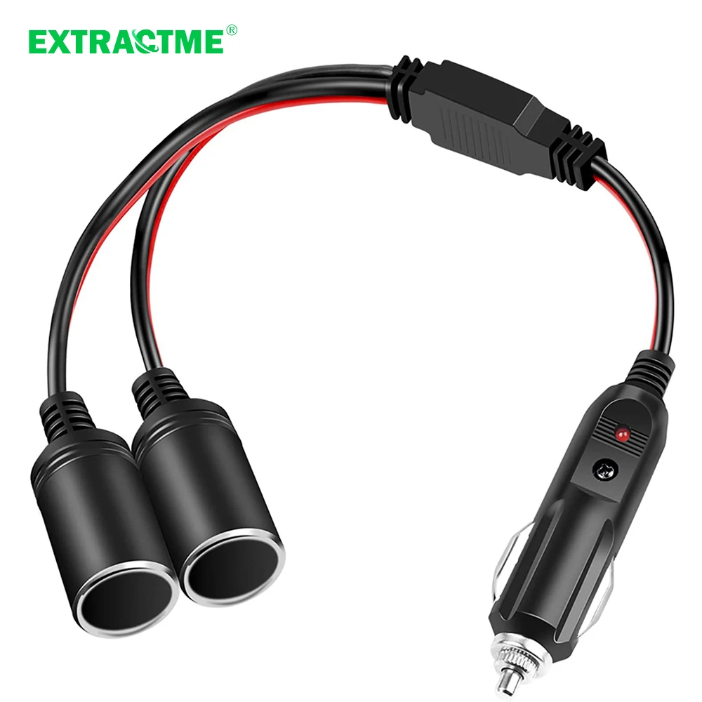 Extractme 1 a 2 adaptador divisor de isqueiro de carro porta de carregador de energia 16awg 12/24v tomada divisor de 2 vias com fusível 15a