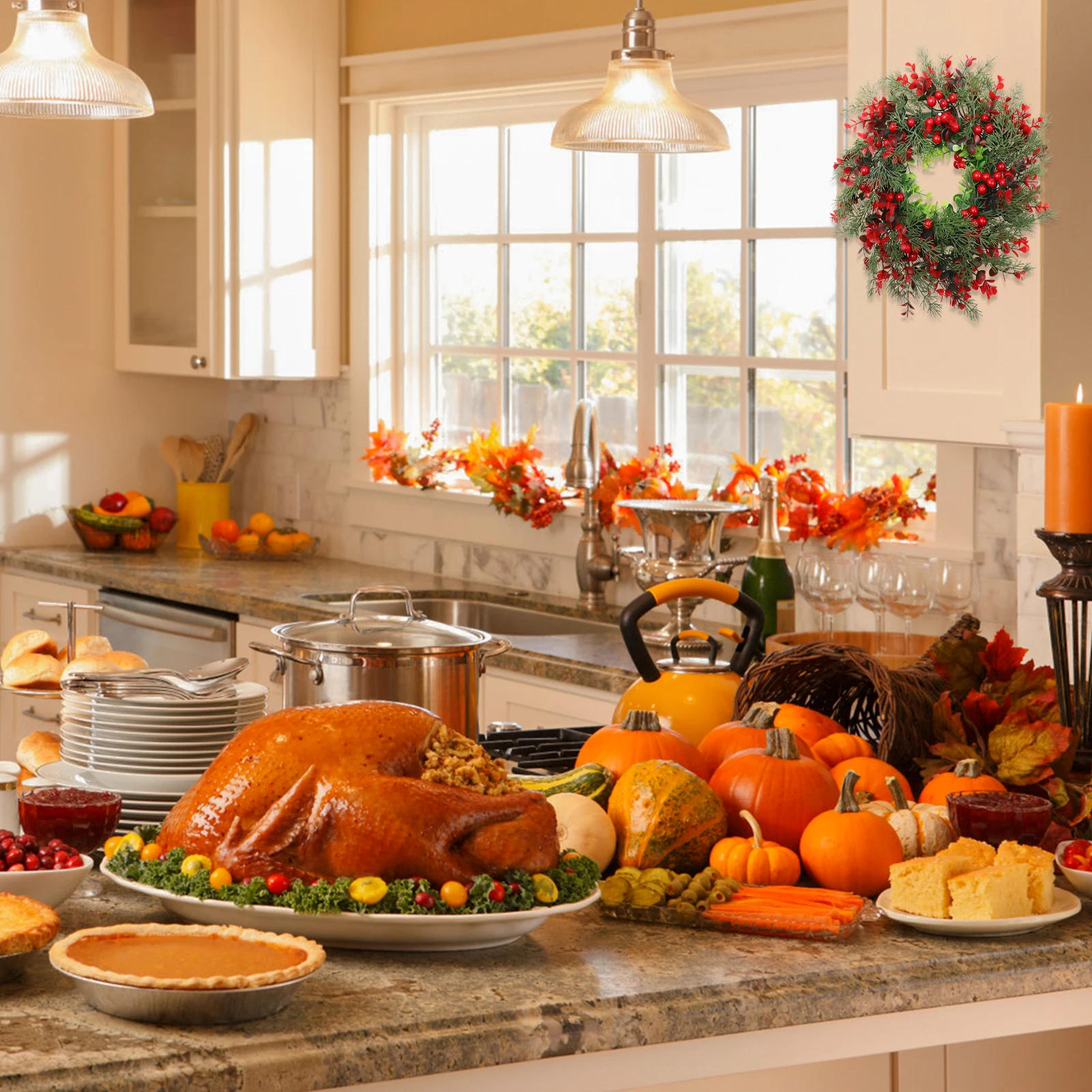 1Pcs Classic Xmas Wreath Door Decor Simulation Hanging Garland for Party Ornament Festive Scene Decoration Xmas Wreath