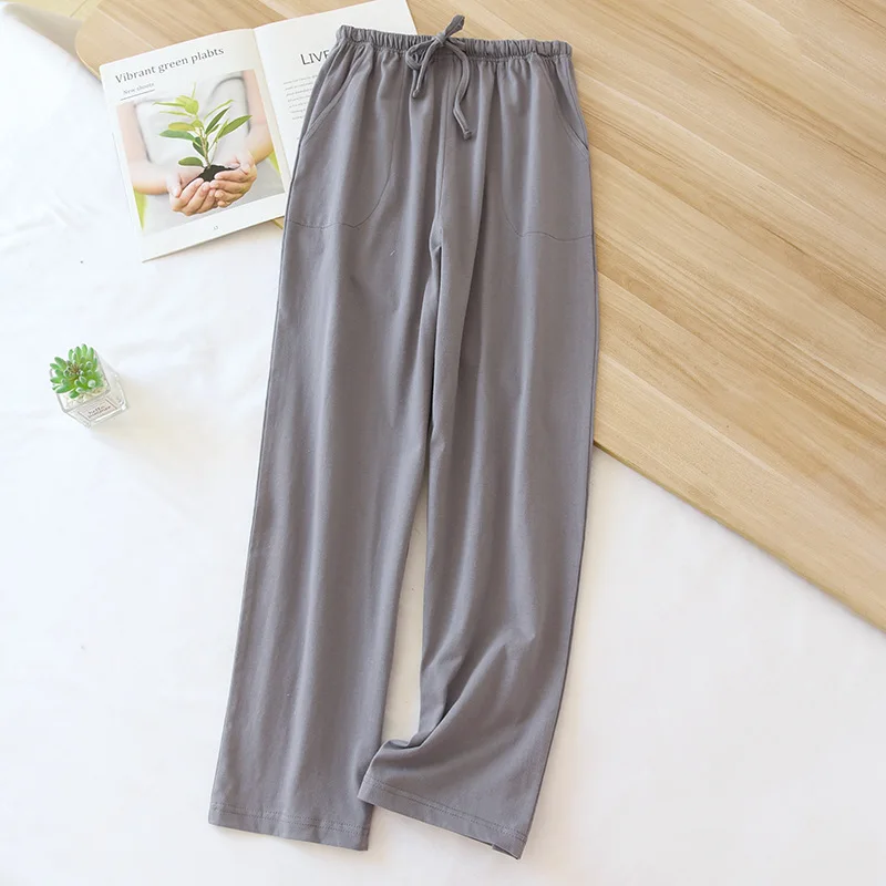 Four Seasons Thin Pajama Pants Simple New Home Wear Pocket Sleeping Pants Cotton Sleepwear Women's Home Clothes Soft Trousers