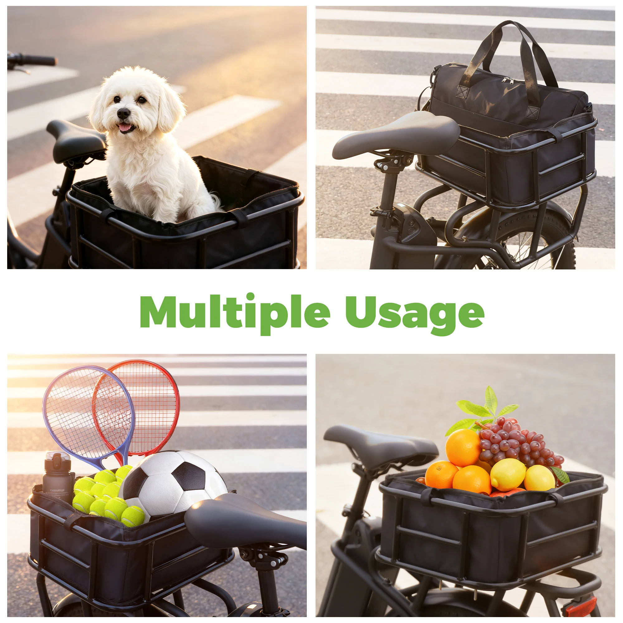 ZUKKA Rear Bike Basket Metal Bicycle Cargo Basket with Liner Bag,Cargo Net,Waterproof Cover for Bikes Rear Rack view 3