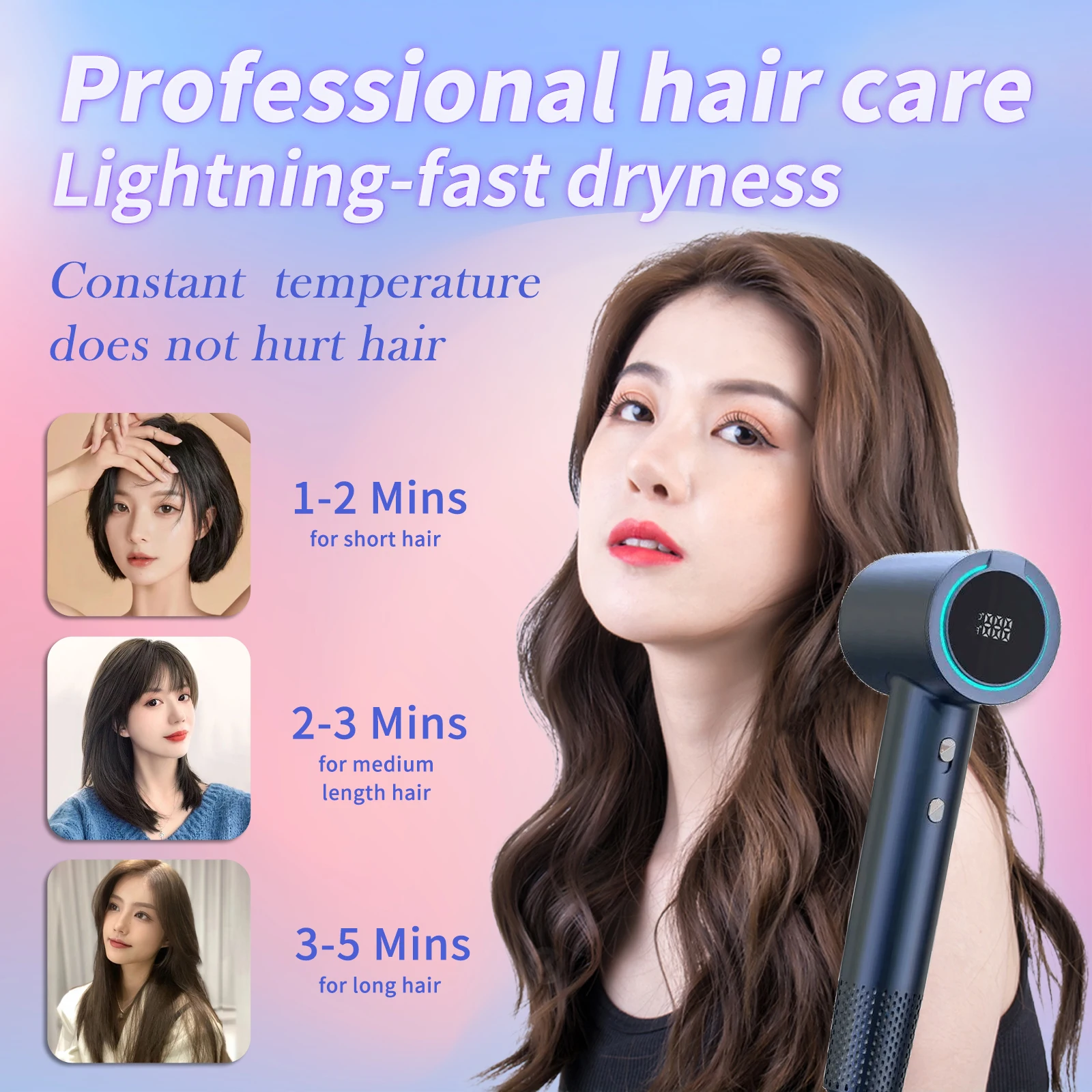 YAWEEN Negative Ion 110000RPM High-Speed Hair Dryer Professional Hair Dryer Low Noise LED Light Temperature Display Fast Drying