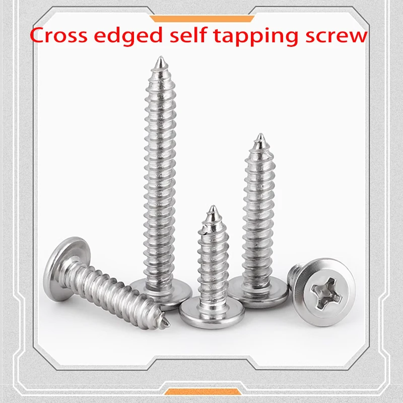 M3M4M5M6 M8 304 stainless steel cross flat head self tapping screw with inverted edge round head furniture beveled wood screw