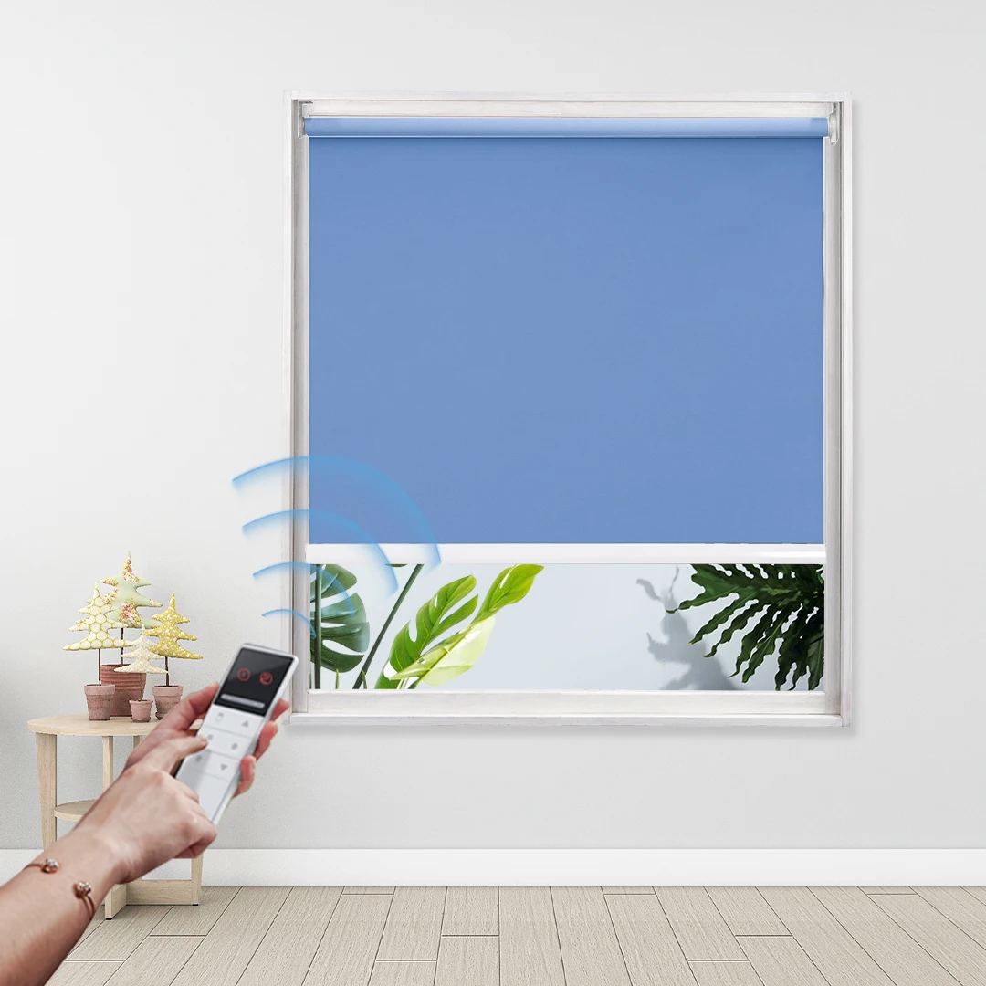 Pull Rod Motor & Electric Control Roller Blinds Semi-blackout fabric Cordless Pet Children Friendly Roller Window Shades Decor