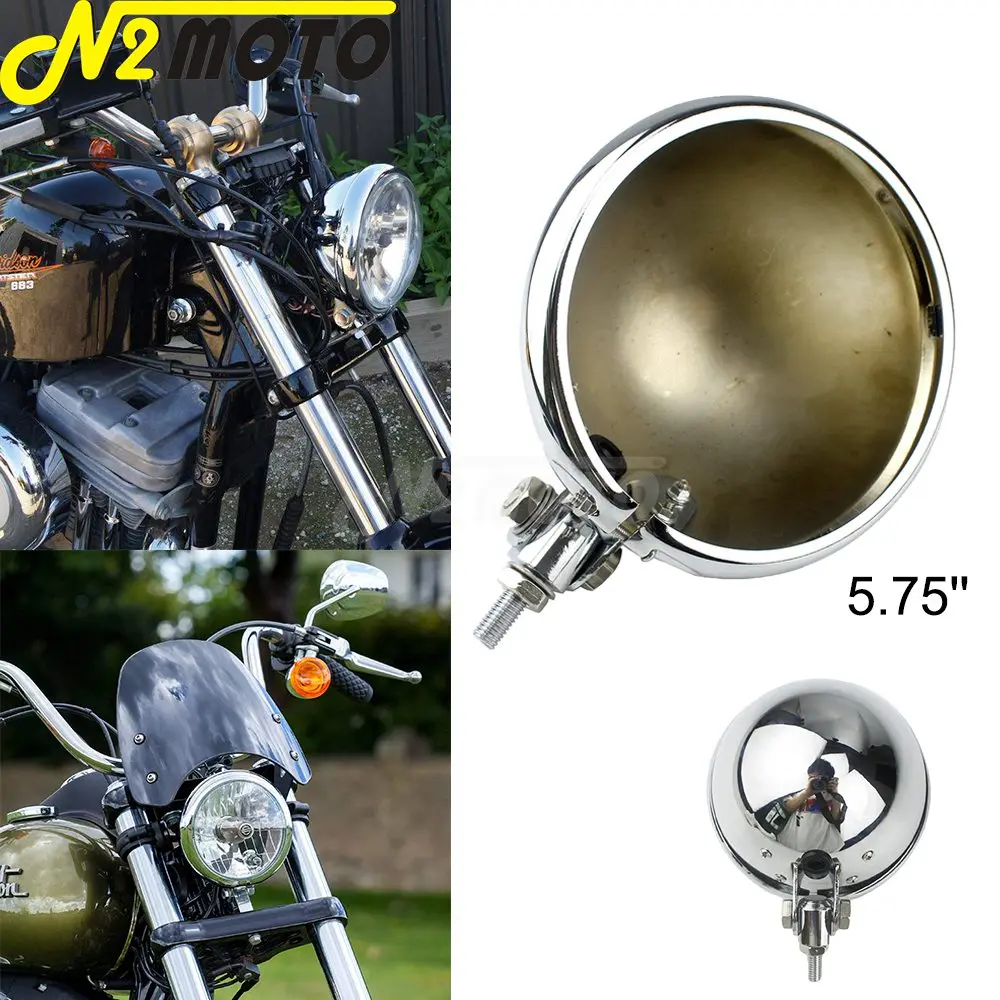 Chrome 5.75 inch Motorbike LED Headlight Housing 5-3/4 Headlamp Mount For Harley Suzuki Kawasaki Vulcan Cruiser Bike Cafe Racers