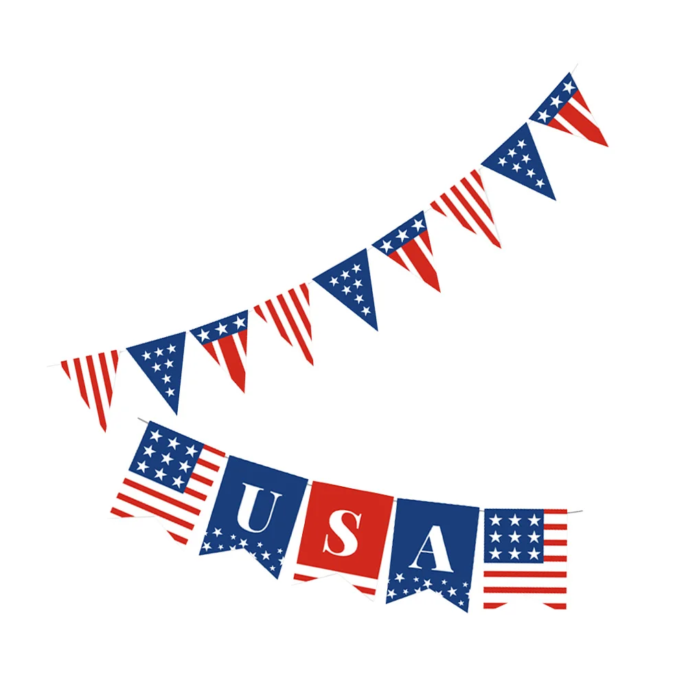 

2Pcs Independence Day Banner American Flag Bunting Patriotic Party Decoration Hanging Flag 4Th of July Garland Usa Celebration