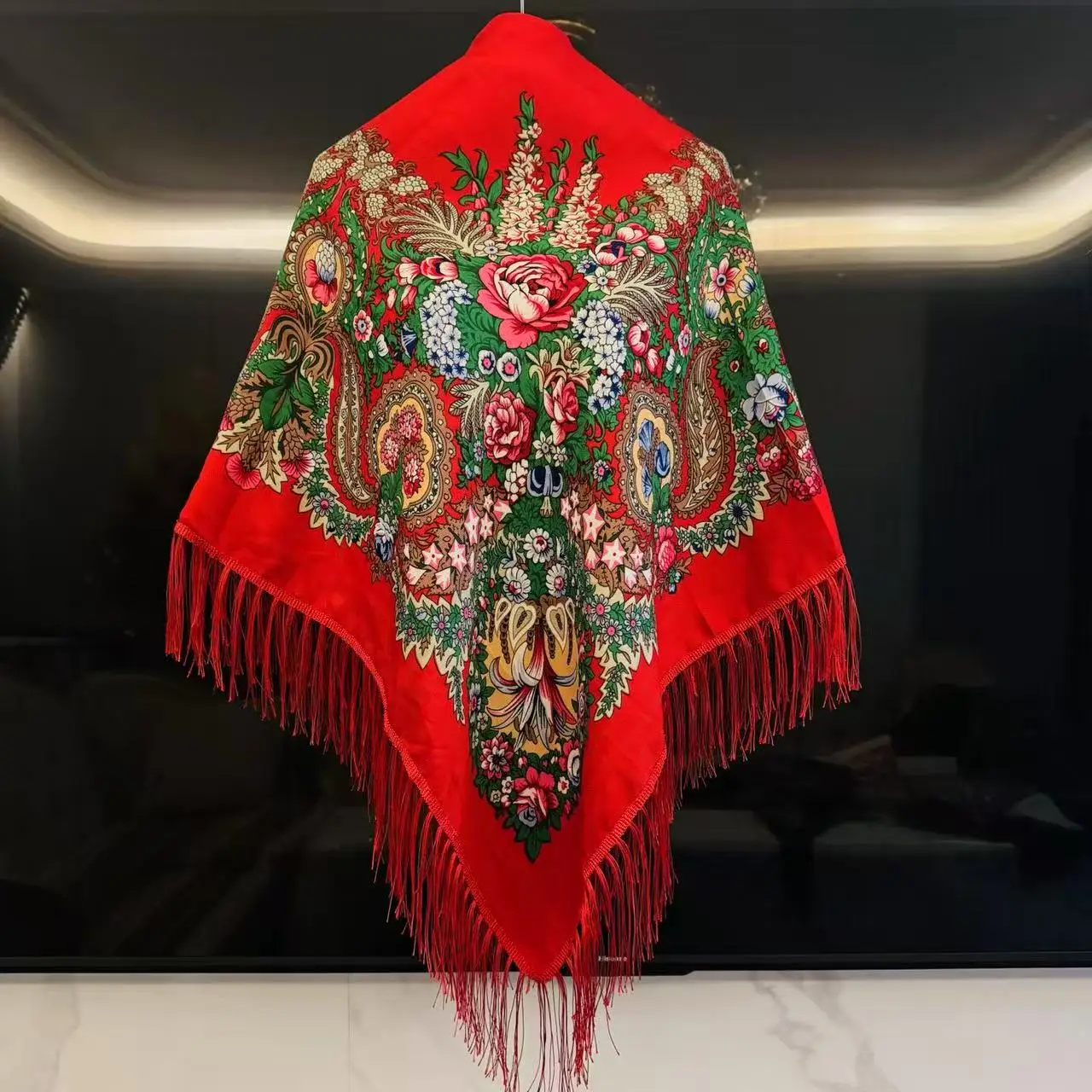 120*120cm Russian National Square Scarf Women Luxury Floral Print Fringed Ukrainian Shawls Scarves Babushka Bandana Head Wraps