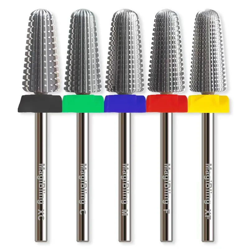 

MagiBling Carbide 5 In 1 Straight Cut Nail Drill Bits Two-way Rotation For Cuticle Hard Soft Gel Removal Professional Bit 3/32"