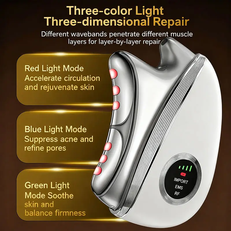 4 in 1 Electric Gua Sha Facial Tool Microcurrent Neck Face Massager LED Gua Sha Facial Scraping Instrument for Skin Tightening