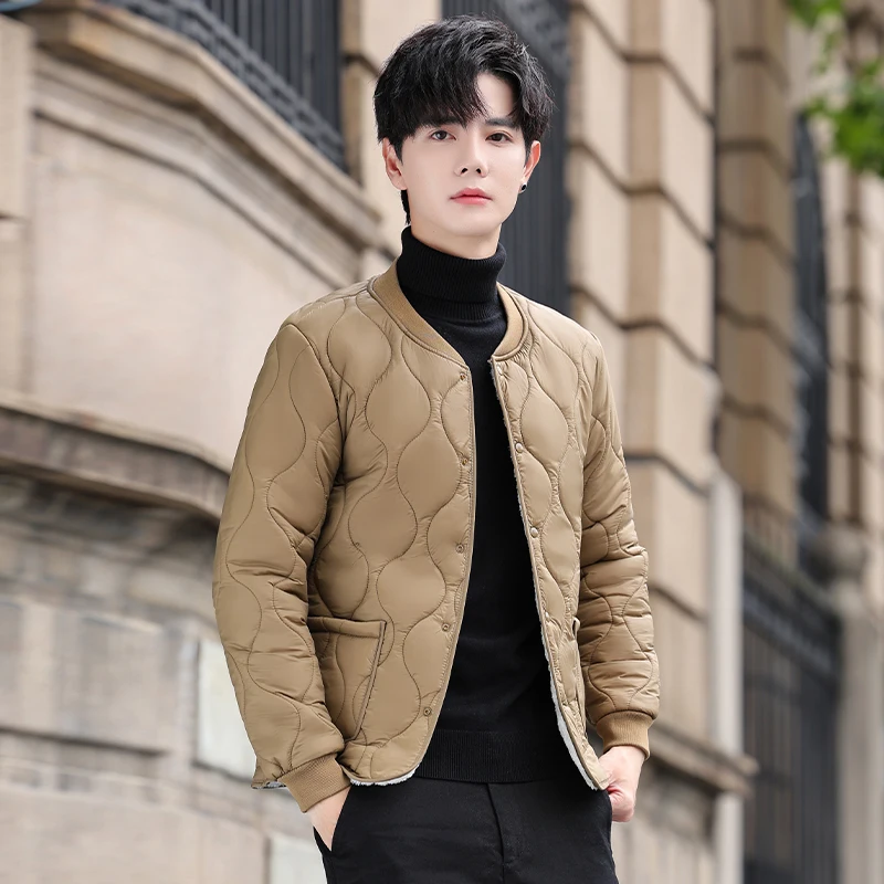 

Lightweight Cotton Jacket Men's Fashion Casual Stand Collar Thin Model Autumn Winter Polyester Fiber Standard Fit Thermal Wear