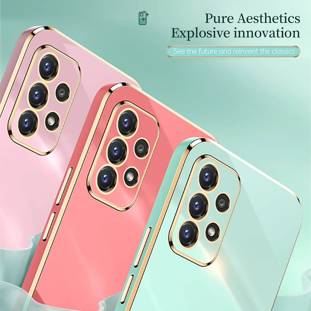 Luxury Plating Square Frame Case For Samsung Galaxy A52 A72 A23 A32 4G A53 A73 A13 A33 5G Shockproof Bumper Soft Silicone Cover