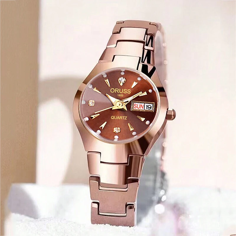ORUSS OR03 Business Casual Womens Watch Quartz Watch Luxury Fashion Wristwatch Stainless Steel 30M Waterproof Womens Wristwatch