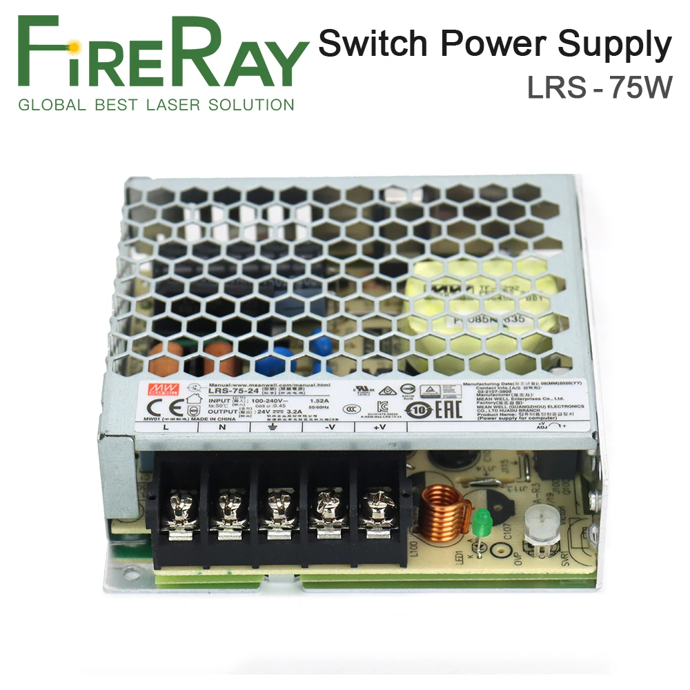 FireRay Original MeanWell Switch Power Supply LRS-50W LRS-75W 5-48V For Laser Marking Controller