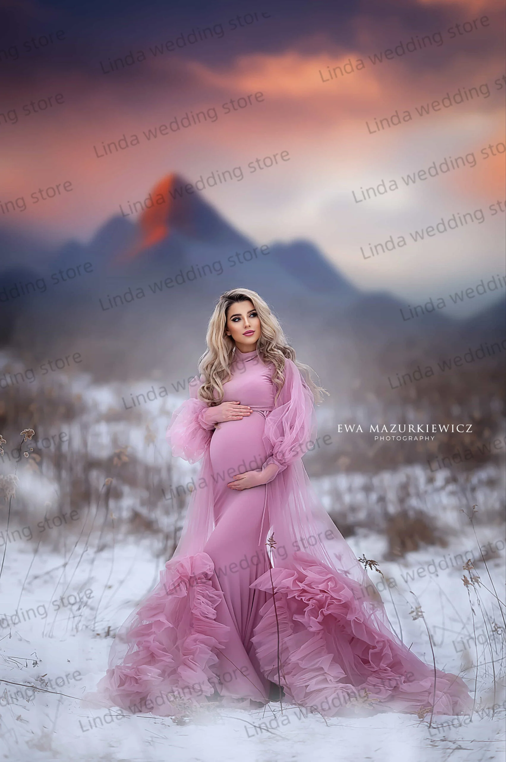 Simple Illusion Maternity Dresses for Photo O Neck Long Tulle Wedding Dresses Ruffles Ruched Train Pregnancy Babyshower Robes