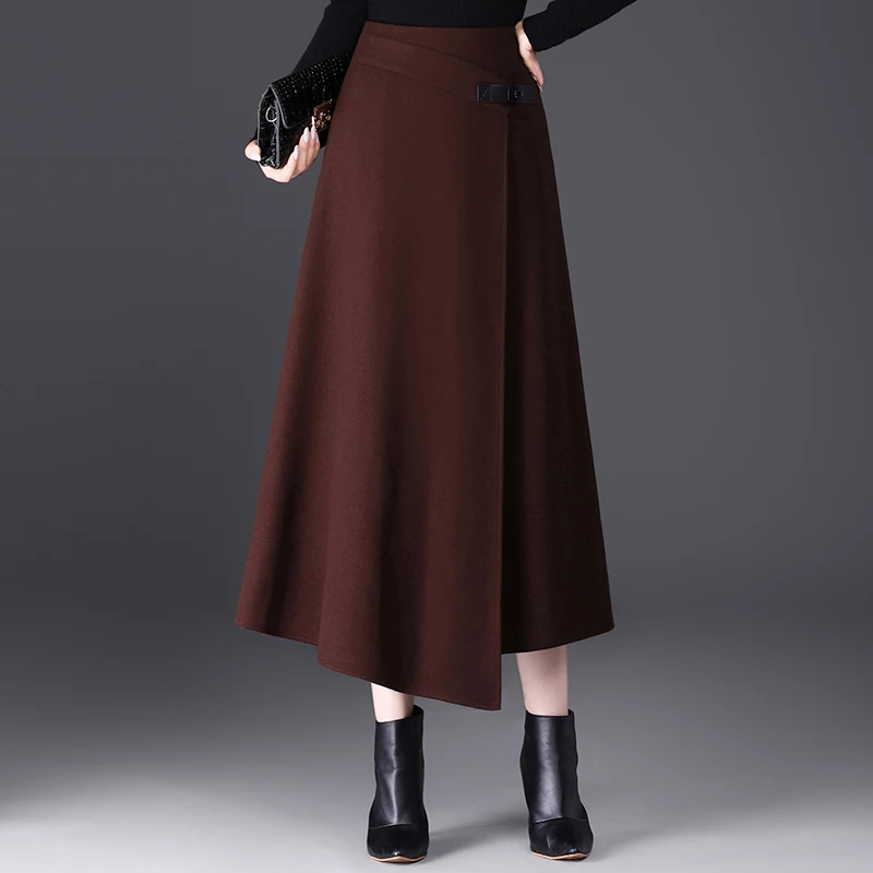 

Thiened Woolen A-Line Skirt Asymmetrical High Waist Commuter Faion Women's Autumn Winter New Sle Long Skirt