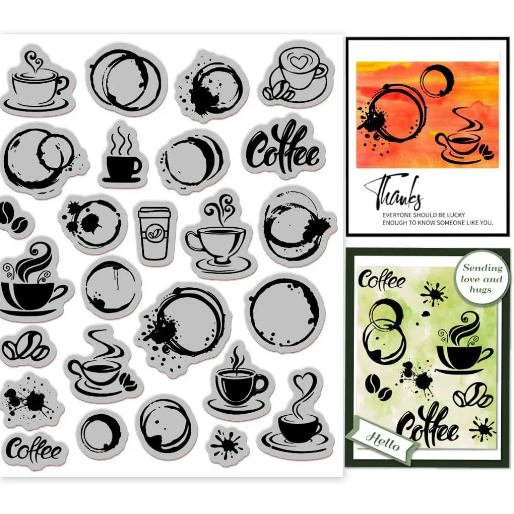Kaffeeflecken haftende Gummistempel 7,09 x 8,66 Zoll Kaffeetasse EVA-Stempel Prägestempel Siegel Kaffee-Hintergrundgummi