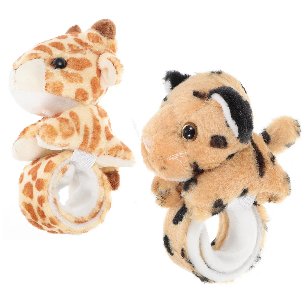 

2Pcs Stuffed Animal Slap Bracelets Soft Giraffe Leopard Kids Wristbands Jungle Themed Birthday Party Supplies Party Bracelets