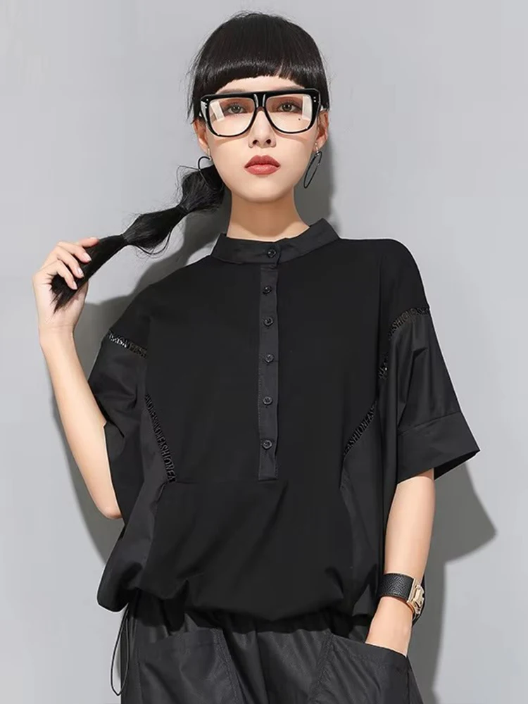 AmaxluluE 2025 letnia koreańska moda damska patchworkowa koszulka koszule damskie w stylu Punk czarne t-shirty damskie ponadgabarytowe bawełniane topy — zdjęcie 5
