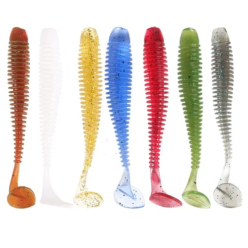Imagen 1 del producto Señuelos blandos de gusano de pesca, anzuelos de 5cm, 6cm, 7,5 cm, delineador fácil para carpa, lubina Artificial, doble color, Swimbait de silicona, 10 Uds.