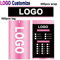 500Pcs Hair Tags For Bundles Customized Logo Tags Labels Hair Bundle Wrap Sticker 12X3Cm Wig Tags 5.4X9Cm