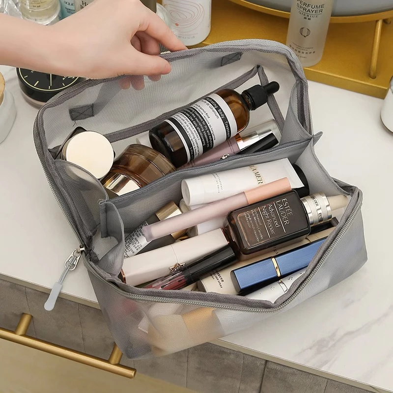 Borse per cosmetici trasparenti in rete piccola borsa per il trucco nera grande custodia per Organizer da viaggio portatile custodia per rossetto