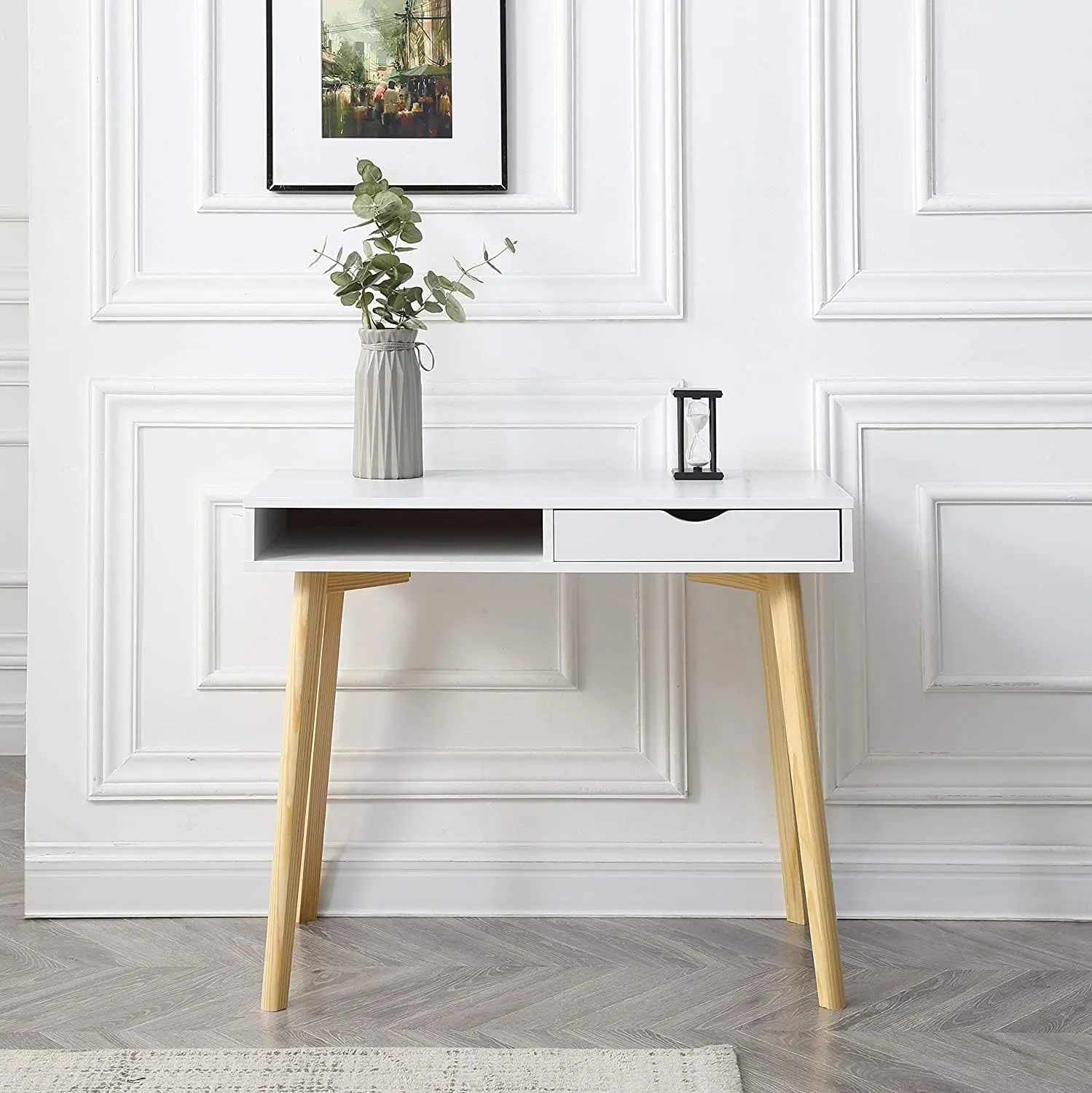 !@Combohome Solid Wood Office Desk with Drawers Modern Standing Home Computer Study Desk