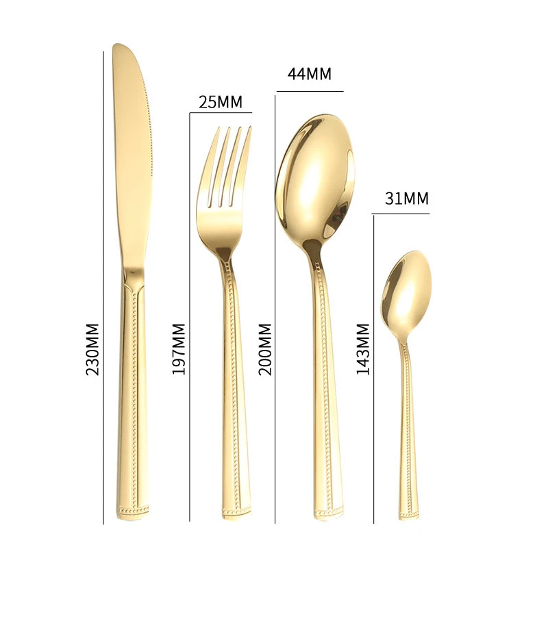 Golden Western Stainless Steel Cutlery Set Thickened  Printed Spoons Forks Knifes Dinnerware Set Tableware Kitchen Utensils