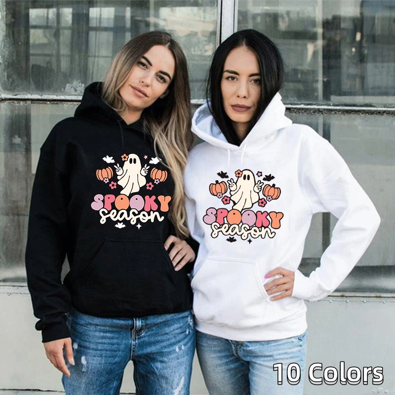 Halloween Spooky Season Printed hooded Sweatshirts For Women Fashion Casual Personalized Sweatshirts Autumn Winter Pullovers