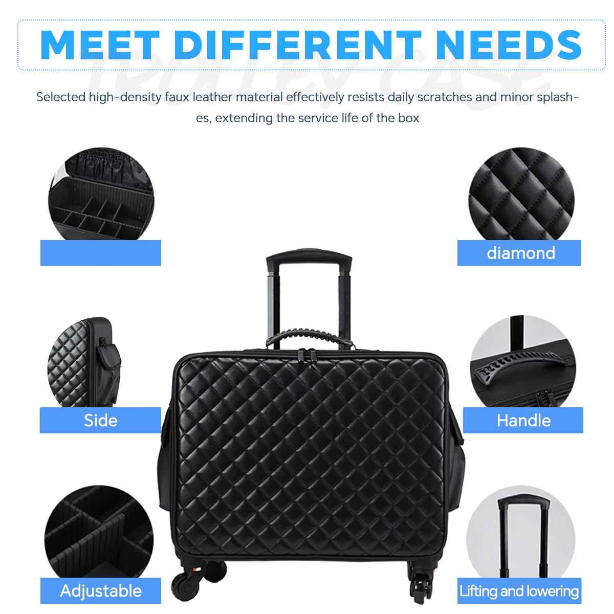 Makeup Travel Case 2in1 Rolling Cosmetology Train Organizer Detachable Wheels Brush Bag Liftable Trays Nail Hair Tools Storage