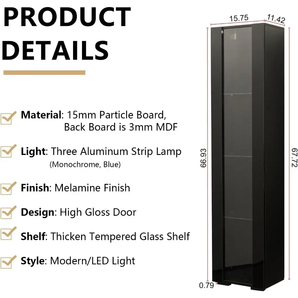 Xmsj 67 "Led Vitrinekast, Moderne Curio Kast Collectie Vitrine Opbergkast, Hoogglans Vloer Staande Boekenplank