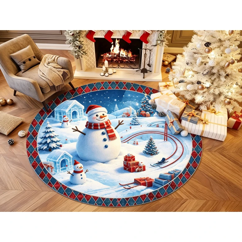 Holiday Gingerbread Village Round Floor Rug Cute Gingerbread Man House Christmas Scene Pattern Decor Area Rug for Ornament
