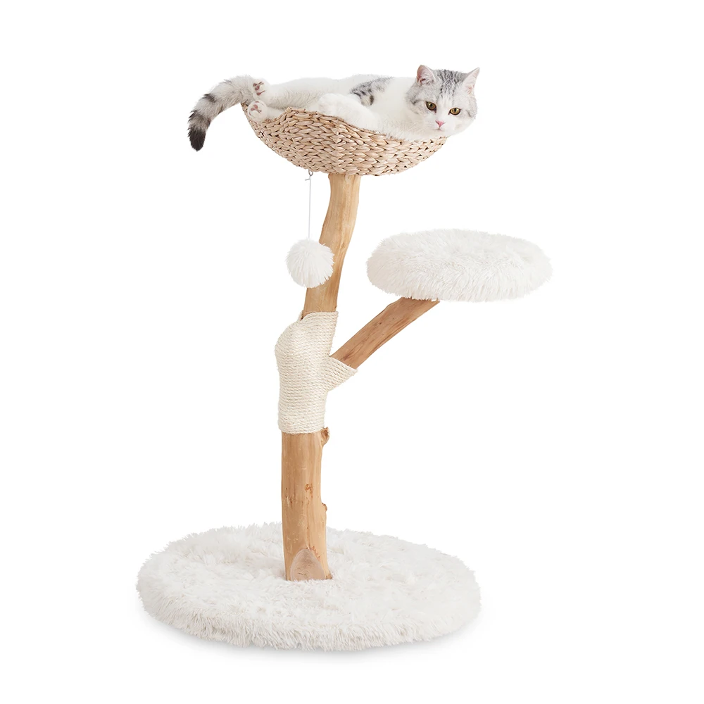 Natural Solid Wood Stable Base Morden Cat Tree Wood Cat Tower Cat Scratching Tree