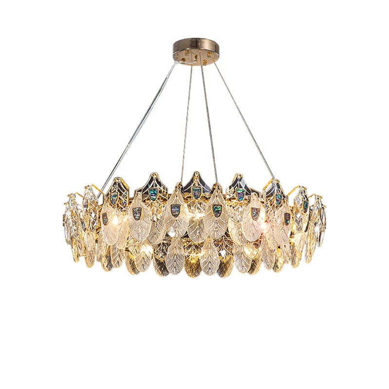 

Illuminate Your Home With Our E14 LED Round Oval K9 Crystal Peacock Chandelier Dimming Function Silver Gold Black Hardware