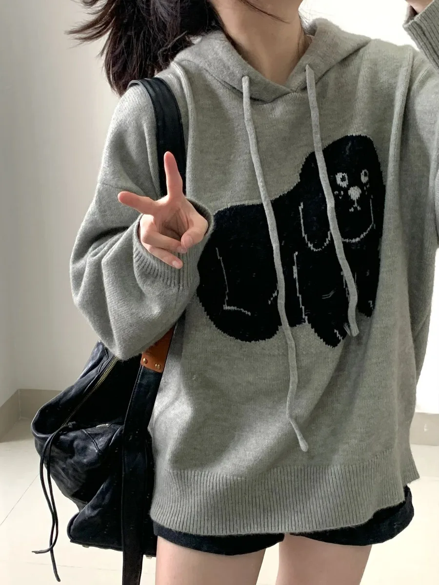 

Ay вязаный свитер с капюшоном, женский зимний вязаный свитер на осень-зиму Lazy Sle, внутренняя основа, вязаный свитер, пальто