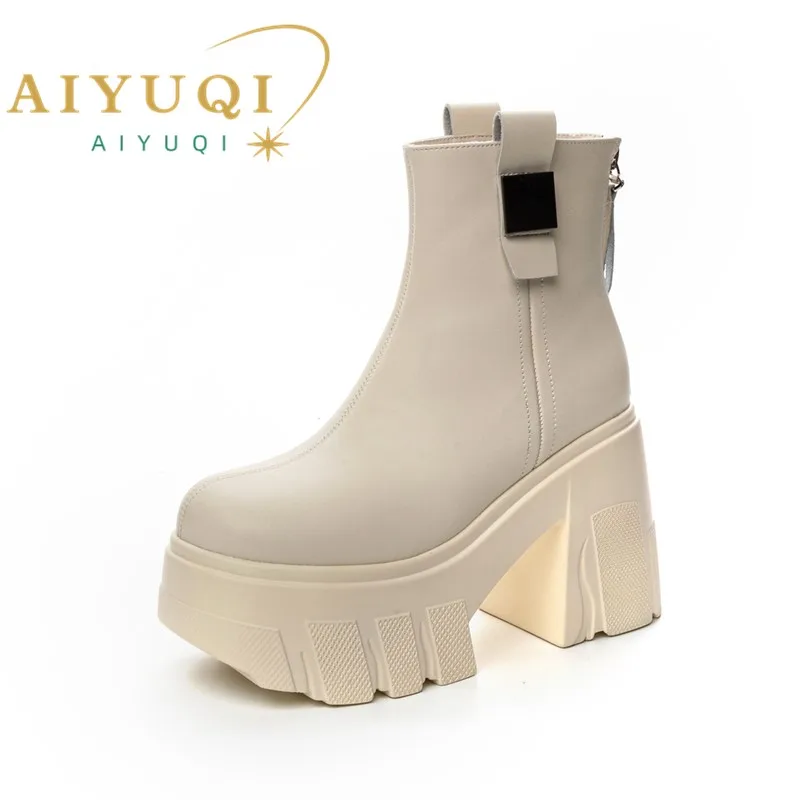 

AIYUQI Women Ankle Boots 2024 New Genuine Leather High Heel Boots Women Platform 11cm Fashion Women Booties