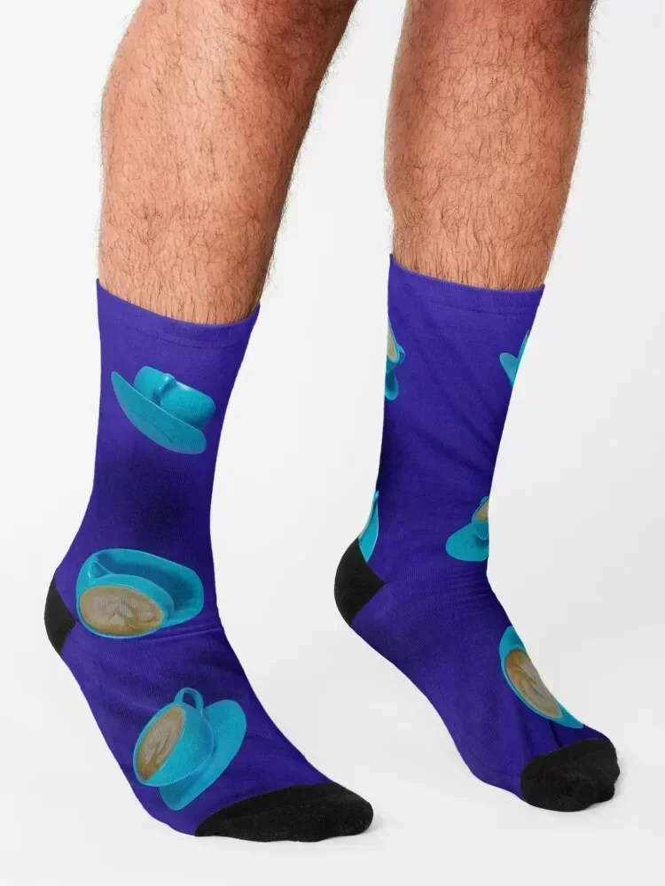Blue Coffee Cups Socks Hiking boots Christmas anti slip football Stockings Socks Women Men's