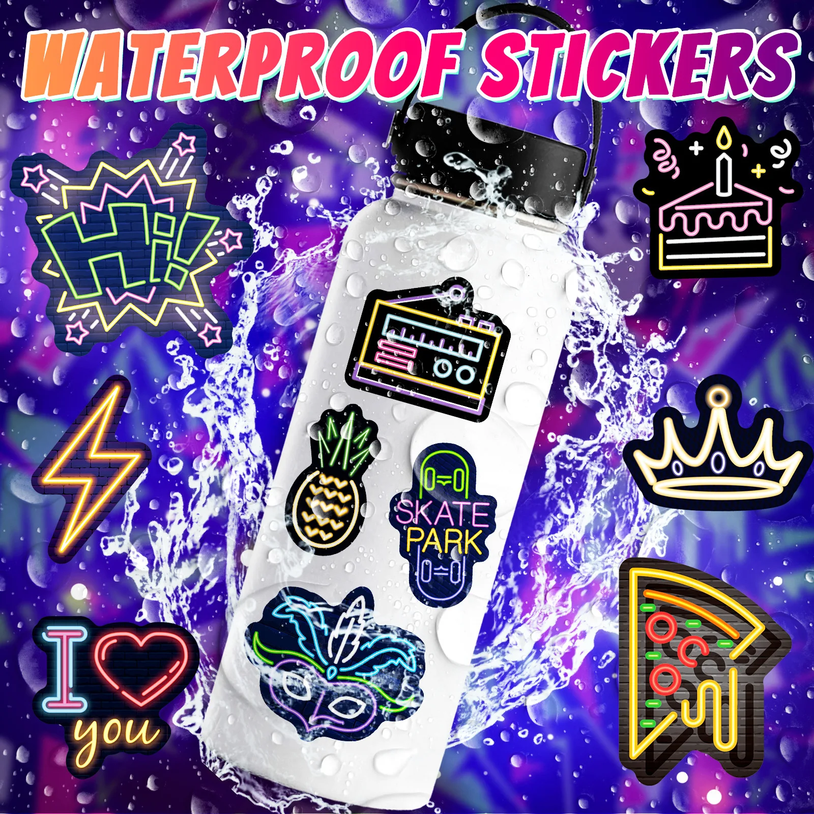 10/25/50pcs Graffiti Night Neon Light Stickers for DIY Suitcase Water Bottle Phone Guitar Laptop Car Motorcycle Skateboard