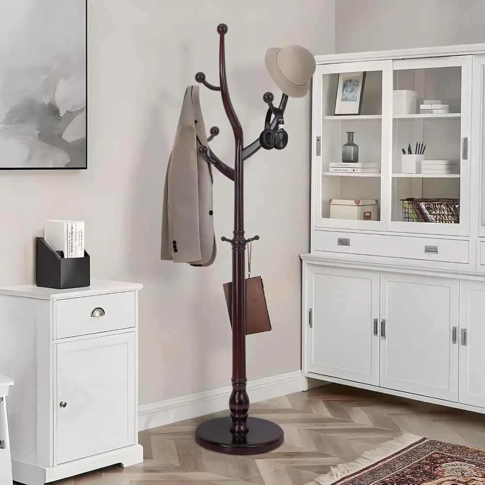 

Coat Rack Tree Freestanding with Hooks, Heavy Duty Standing Wood Coat Rack with Solid Round Base, 74” Tree Shaped Coat Hanger St