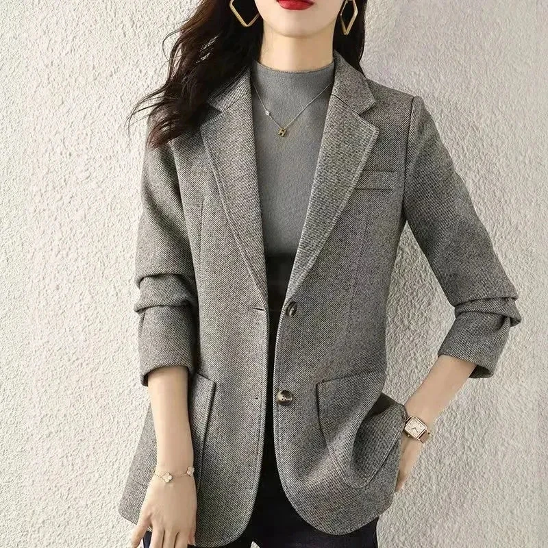 

Women's Grey Jacket 2023 Spring Autumn New Korean Fashion Temperament Slim Blazer Coat Short Casual Female Suit Outwear Tops