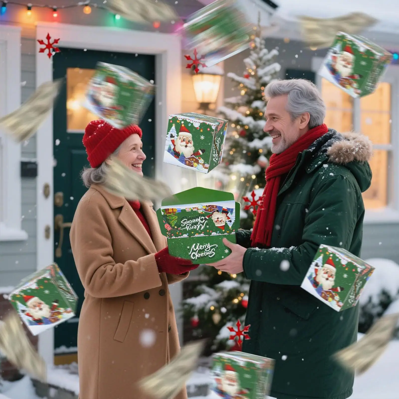 2026 Scatola di rimbalzo a sorpresa di Natale Regalo creativo di compleanno Busta rossa di rimbalzo pieghevole di Natale Confezione regalo Babbo Natale Pupazzo di neve ElfToy