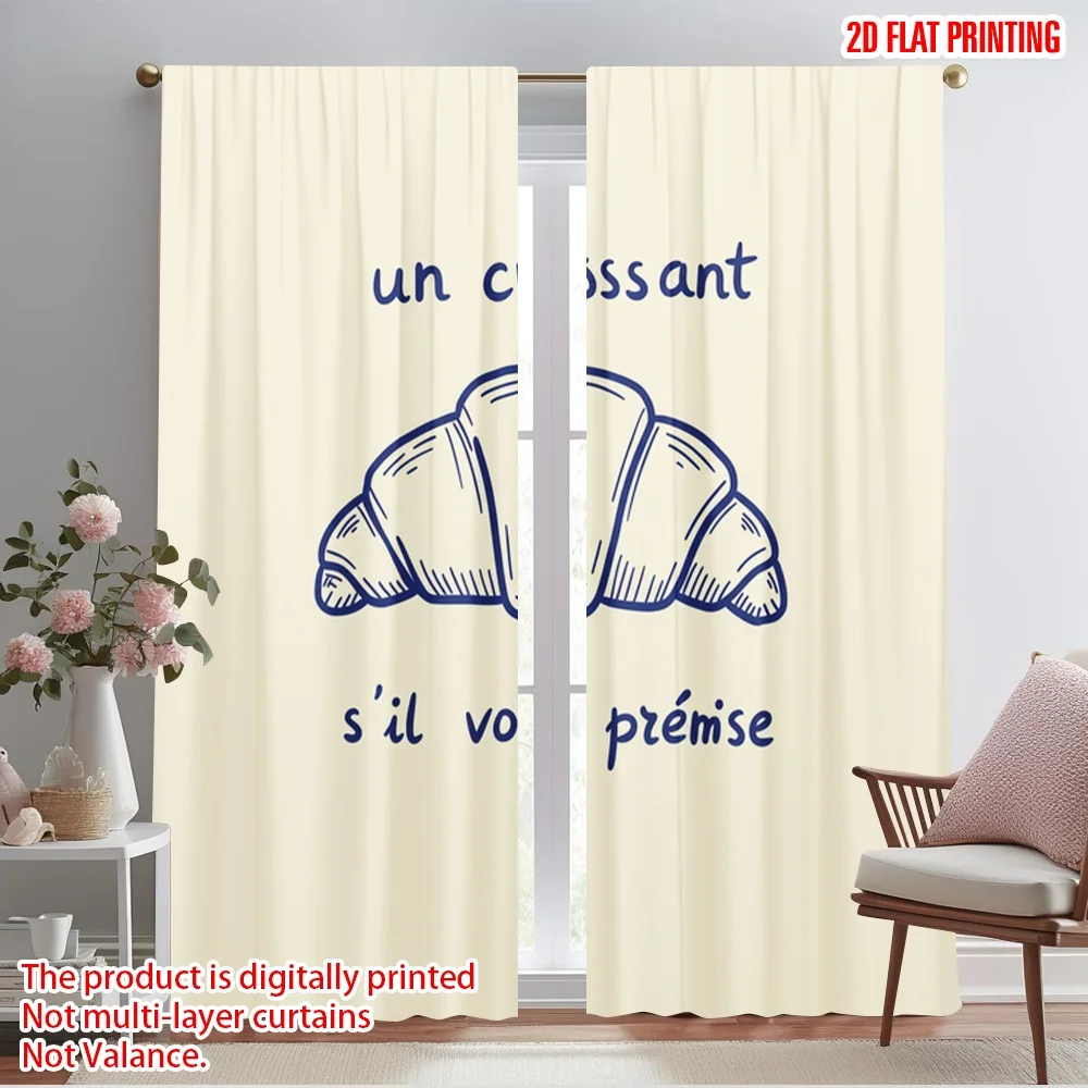 

2pcs 2D flat printing Curtains Croissant French Pastry Cafe Fabric Without Electricity Festive Holiday for All Season