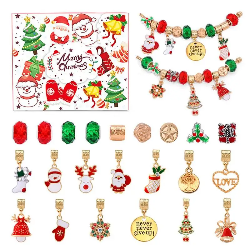 Christmas Bracelet Advent Calendar 24 Grids Christmas Charm Advent Calendar Creative Decorative Christmas Jewelry Making Set