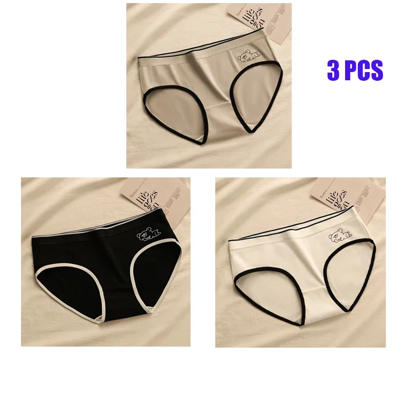 3Pcs Women's Cotton Antibacterial Underwear Mid-rise Japanese Style Seamless Triangle Panties Breathable Cotton Crotch Hip Brief