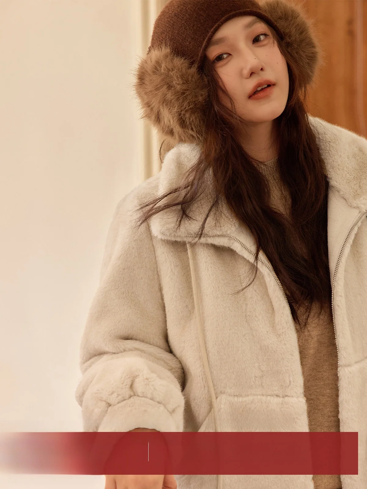 

Экологичный двусторонний воротник из тонкого меха Jaet из натуральной кожи и меха длиной до плеч с застежкой-молнией или пальто Sle