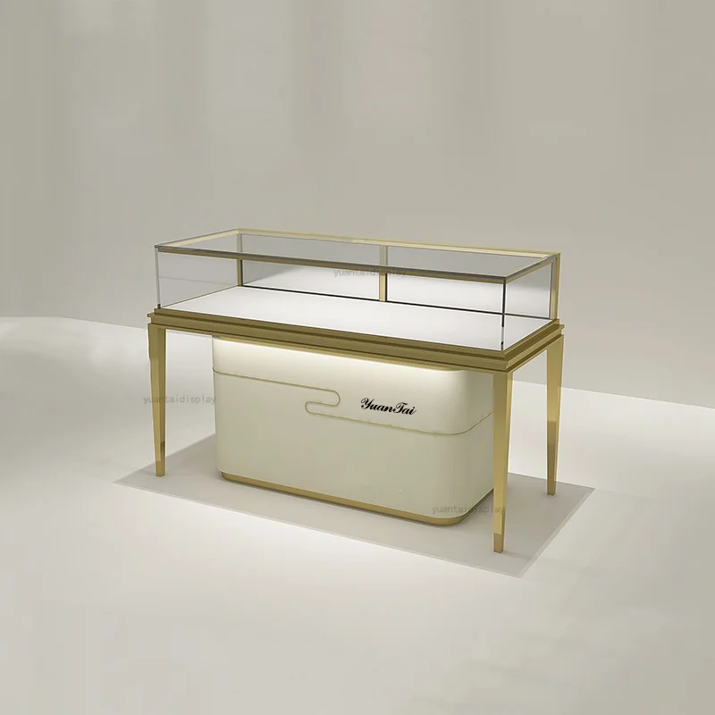 Custom. modern luxury tempered glass jewelry display cabinets showcases display for jewellery shop