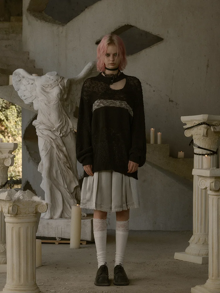 

Свитер унисекс из смесовой пряжи с полупрозрачными вставками, высококачественный дизайн, четырехслойный, повседневный, свободный крой, для города и офиса