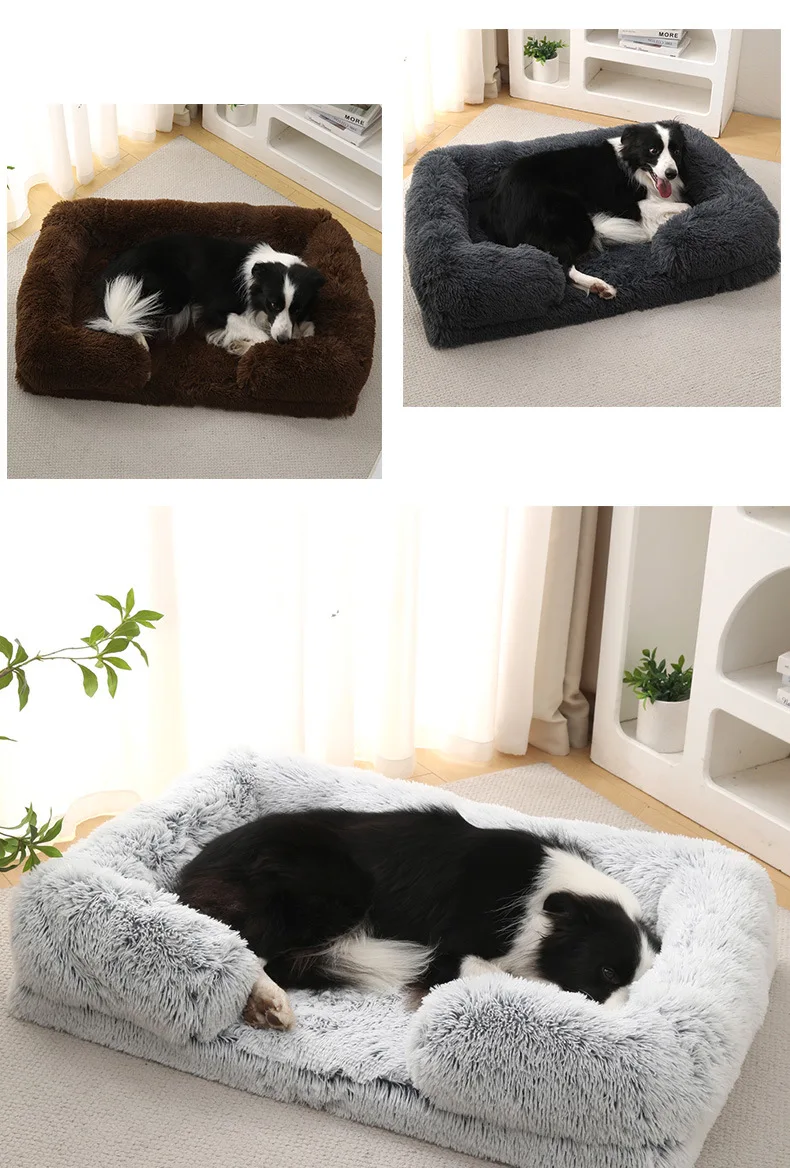 Großes Hundebett, Plüsch-Hundebett, Winter-Plüschbett, Verdicktes Hundeschlafbett, Sofa, Abnehmbare Auflage, Hundebett für Kleine und Große Hunde, Quadratischer Hundezwinger – Detail 11