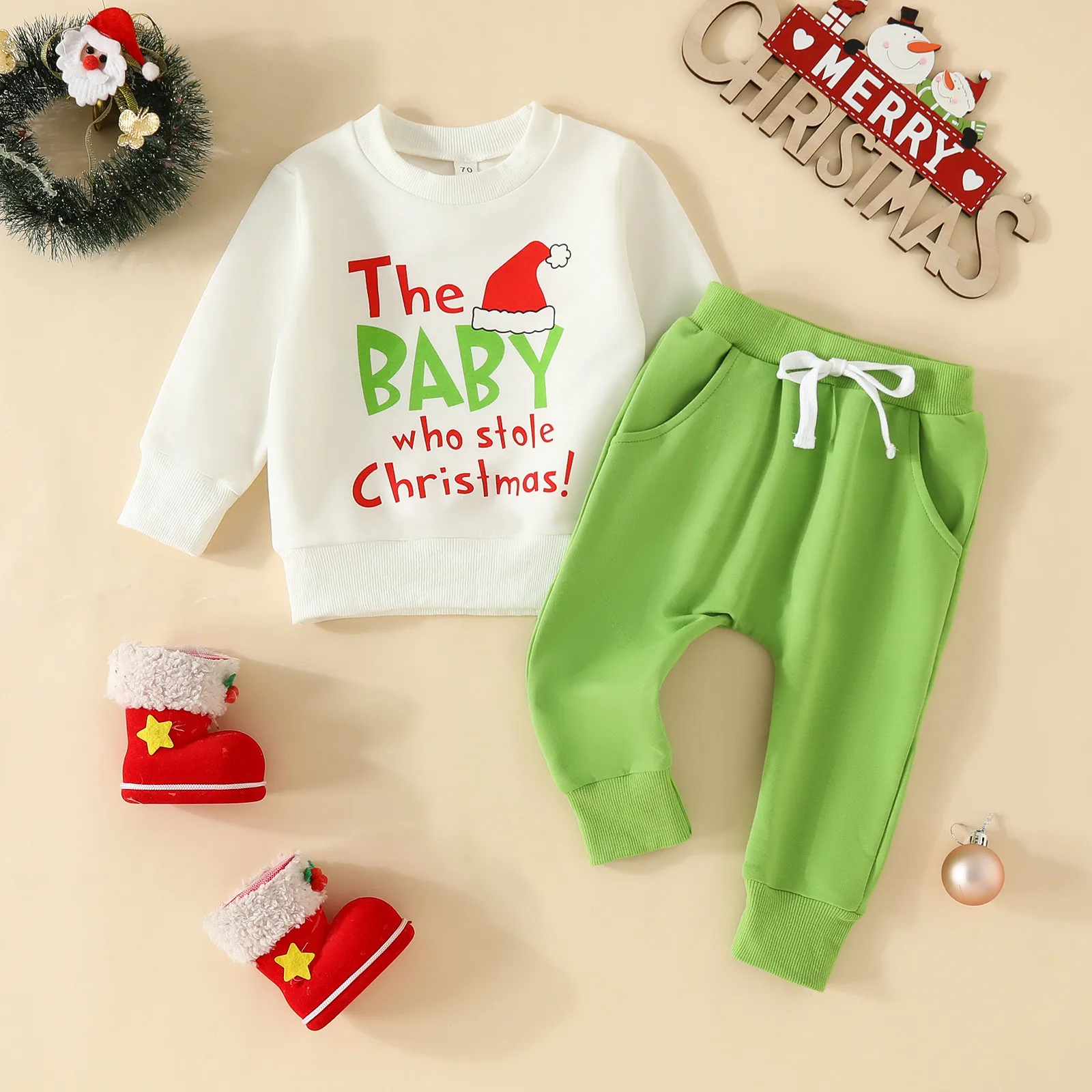 Christmas Letter Prints Sets Toddler Boys Long Sleeve Tops And Pants Child Kids 2PCS Outfits Fall Winter Clothes ropa de niña