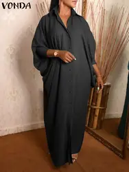 VONDA-Robe chemise longue à manches chauve-souris pour femme, grande taille, été, décontracté, solide, document, élégant, maxi, robe d'été, boutons adt, éducatif, 2024