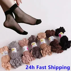 5 Pairs Women Transparent Socks Female Velvet Socks Summer Cool Ultra-thin Elastic Silk Sexy Nylon Short Ankle Sock Ladies Girls
