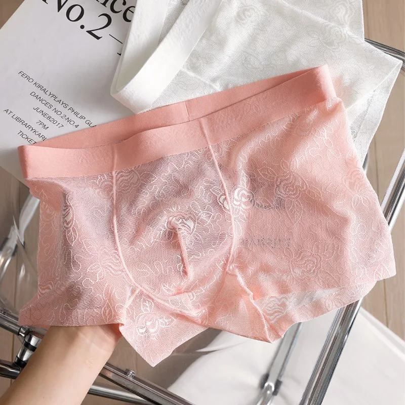 Affordable Luxury Rose Jacquard Men's Boxer Briefs: Breathable Mesh Lace Boxer Briefs, Nylon and Ice Silk Cool-Feel Men's Shorts
